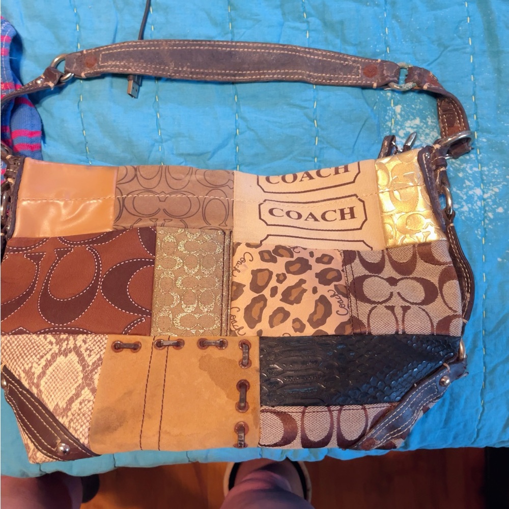 Coach Patchwork Shoulder Bag - Brown and Gold
